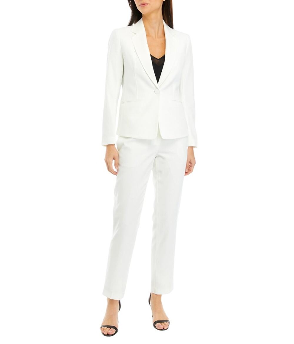 Le Suit Women Vanilla Ice Crepe Classic One-Button Blazer Pantsuit Set Size US 4